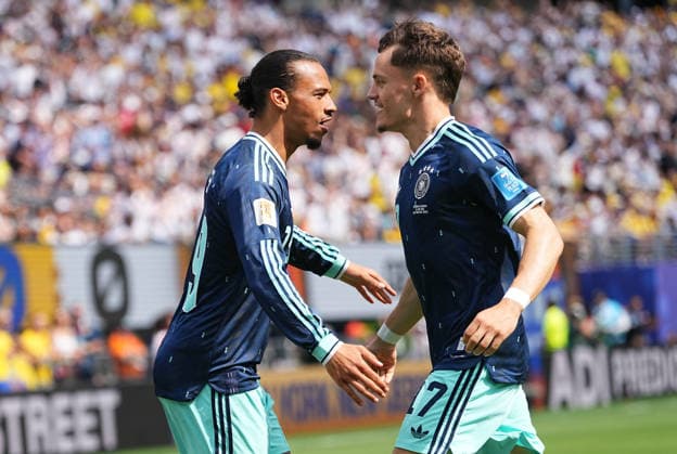 Leroy Sane (Germany) scores and celebrates his teams first goal during Ecuador and Germany, Group I FIFA World Cup, WM, Weltmeisterschaft, Fussball 2026, Met Life Stadium, New jersey, USA on June 25, 2026. Thor Wegner DeFodi Images. (Photo by DeFodi Images) - *** Leroy Sané of Germany scores and celebrates his team s first goal during the match between Ecuador and Germany in Group I of the 2026 FIFA World Cup at MetLife Stadium in New Jersey, USA, on June 25, 2026. Thor Wegner, DeFodi Images. Photo by DeFodi Images