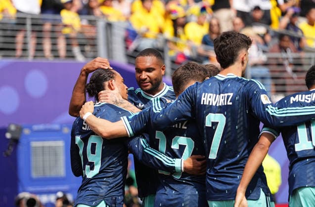 Leroy Sane (Germany) scores and celebrates his teams first goal during Ecuador and Germany, Group I FIFA World Cup, WM, Weltmeisterschaft, Fussball 2026, Met Life Stadium, New jersey, USA on June 25, 2026. Thor Wegner DeFodi Images. (Photo by DeFodi Images) - *** Leroy Sané of Germany scores and celebrates his team s first goal during the match between Ecuador and Germany in Group I of the 2026 FIFA World Cup at MetLife Stadium in New Jersey, USA, on June 25, 2026. Photo by DeFodi Images (Thor Wegner)