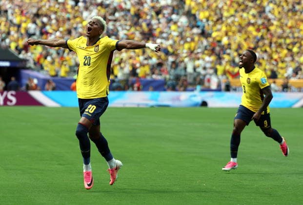 FIFA World Cup, WM, Weltmeisterschaft, Fussball 2026 - Group E - Ecuador vs Germany Nilson Angulo of Ecuador celebrates scoring the 1-1 during the FIFA World Cup 2026 group stage match Ecuador against Germany, in New Jersey, USA, 25 June 2026. NEW JERSEY United States  Copyright: xSARAHxYENESELx