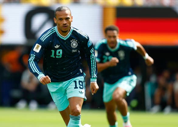 New Jersey, USA, 25th June 2026. Leroy Sane of Germany celebrates after scoring to make it 1-0 during the Ecuador vs Germany FIFA World Cup, WM, Weltmeisterschaft, Fussball match at Metlife Stadium, New Jersey. Picture credit should read: Paul Terry Sportimage EDITORIAL USE ONLY. No use with unauthorised audio, video, data, fixture lists, club league logos or live services. Online in-match use limited to 120 images, no video emulation. No use in betting, games or single club league player publications. SPI_028_PT_Ecuador_Germany SPI-4841-0028