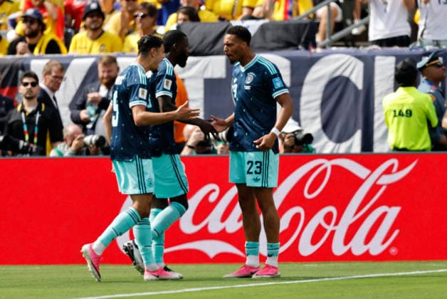 25.06.2026, Fussball, Herren, FIFA Weltmeisterschaft 2026, Vorrunde, Gruppe E, New York, Ecuador - Deutschland, Torjubel zum 0:1, Torschütze: Leroy Sane (Deutschland) New York MetLife Stadium New York Vereinigte Staaten von Amerika (US) *** June 25, 2026, Soccer, Men s, 2026 FIFA World Cup, Group Stage, Group E, New York, Ecuador vs. Germany, Celebration of the 0–1 goal, Goal scorer: Leroy Sané, Germany, New York, MetLife Stadium, New York, United States of America, US Copyright: xSebastianxBachx
