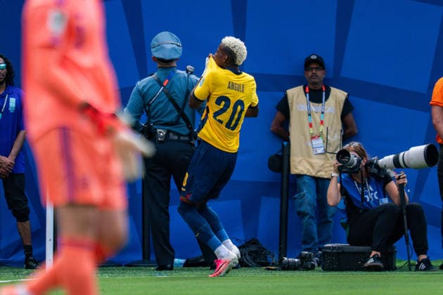 FIFA Fussball Weltmeisterschaft 2026, Gruppe E, Spiel 3, Ecuador vs Deutschand, 25.06.2026, Metlife-Stadion in New Jersey Tor zum 1:1 durch Nilson Angulo (Ecuador) *** 2026 FIFA World Cup, Group E, Match 3, Ecuador vs. Germany, June 25, 2026, MetLife Stadium in New Jersey. Nilson Angulo scores the 1-1 goal for Ecuador. Copyright: xBahhoxKarax