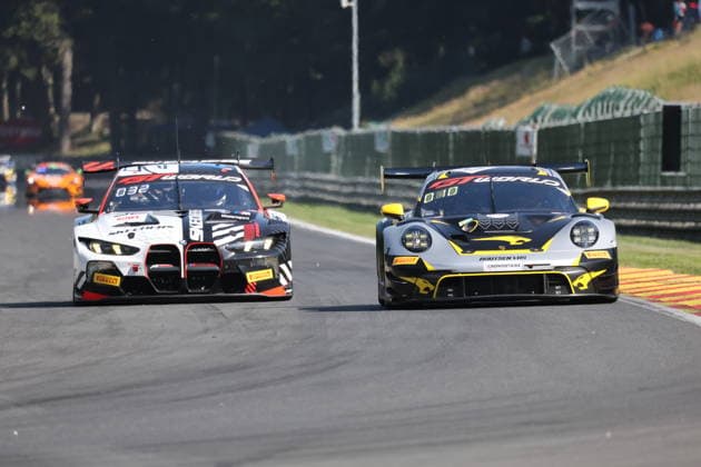 RECORD DATE NOT STATED 32 Kelvin Van Der Linde (ZAF) Jorfan Pepper (ZAF) Charles Weerts (BEL), BMW M4 Gt3 Evo, Team: WRT (BEL) und 10 Gilles Magnus (BEL) Robin Kutsson (SWE) Alessandro Ghiretti (ITA), Porsche 911 GT3 Evo, Team: Boutsen VDS (BEL) BEL, Motorsport, CrowdStrike 24H Of Spa, Spa-Francorchamps, Circuit Spa-Francorchamps, Belgien, Training, Donnerstag, 25.06.2026 BEL, Motorsport, CrowdStrike 24H Of Spa, Spa-Francorchamps, Circuit Spa-Francorchamps, Belgien, Training, Donnerstag, 25.06.2026 Spa-Francorchamps *** 32 Kelvin Van Der Linde ZAF, Jorfan Pepper ZAF, Charles Weerts BEL, BMW M4 GT3 Evo, Team WRT BEL, and 10 Gilles Magnus BEL, Robin Kutsson SWE, Alessandro Ghiretti ITA, Porsche 911 GT3 Evo, Team Boutsen VDS BEL, BEL, Motorsports, CrowdStrike 24H of Spa, Spa-Francorchamps, Circuit de Spa-Francorchamps, Belgium, Practice, Thursday, June 25, 2026 BEL, Motorsports, CrowdStrike 24H of Spa, Spa-Francorchamps, Spa-Francorchamps Circuit, Belgium, Practice, Thursday, June 25, 2026 Spa-Francorchamps Copyright: xEibner-Pressefoto JuergenxAugstx EP_JAT