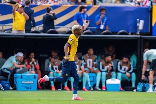 FIFA Fussball Weltmeisterschaft 2026, Gruppe E, Spiel 3, Ecuador vs Deutschand, 25.06.2026, Metlife-Stadion in New Jersey Tor zum 1:1 durch Nilson Angulo (Ecuador) *** 2026 FIFA World Cup, Group E, Match 3, Ecuador vs. Germany, June 25, 2026, MetLife Stadium in New Jersey. Nilson Angulo scores the 1-1 goal for Ecuador. Copyright: xBahhoxKarax