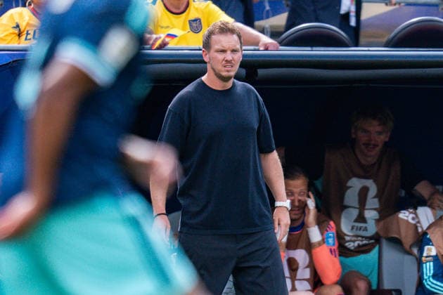 FIFA Fussball Weltmeisterschaft 2026, Gruppe E, Spiel 3, Ecuador vs Deutschand, 25.06.2026, Metlife-Stadion in New Jersey Julian Nagelsmann (Deutschland) Nathaniel Brown (Deutschland) Nico Schlotterbeck (Deutschland) Maximilian Beier (Deutschland) Oliver Baumann (Deutschland) Pascal Gross (Deutschland) Waldemar Anton (Deutschland) Asane Ouedraogo (Deutschland) Malick Thiaw (Deutschland) *** 2026 FIFA World Cup, Group E, Match 3, Ecuador vs. Germany, June 25, 2026, MetLife Stadium in New Jersey Julian Nagelsmann Germany Nathaniel Brown Germany Nico Schlotterbeck Germany Maximilian Beier Germany Oliver Baumann Germany Pascal Gross Germany Waldemar Anton Germany Asane Ouedraogo Germany Malick Thiaw Germany Copyright: xBahhoxKarax