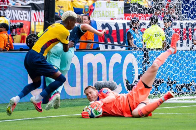 FIFA Fussball Weltmeisterschaft 2026, Gruppe E, Spiel 3, Ecuador vs Deutschand, 25.06.2026, Metlife-Stadion in New Jersey Manuel Neuer (Deutschland) Joshua Kimmich (Deutschland) Nilson Angulo (Ecuador) *** 2026 FIFA World Cup, Group E, Match 3, Ecuador vs. Germany, June 25, 2026, MetLife Stadium in New Jersey Manuel Neuer (Germany), Joshua Kimmich (Germany), Nilson Angulo (Ecuador) Copyright: xBahhoxKarax