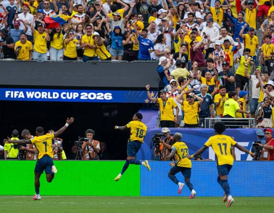 260625 Moises Caicedo and Gonzalo Plata of Ecuador celebrate the 2-1 goal during the FIFA World Cup, WM, Weltmeisterschaft, Fussball 2026 group stage football match between Ecuador and Germany on June 25, 2026 in New Jersey. Photo: Jon Olav Nesvold BILDBYRAN COP 217 JE0136 fotboll football soccer fotball vm fotbolls-vm fotball-vm fotbolls-vm 2026 fifa world cup 2026 15 bbeng bbauto jubel *** June 25, 2026: Moises Caicedo and Gonzalo Plata of Ecuador celebrate the 2-1 goal during the 2026 FIFA World Cup group stage soccer match between Ecuador and Germany on June 25, 2026 in New Jersey. Photo by Jon Olav Nesvold. BILDBYRAN COP 217 JE0136 soccer football fotball World Cup soccer World Cup 2026 FIFA World Cup 2026 15 bbeng bbauto celebration  Copyright: JONxOLAVxNESVOLD BB260625JE078