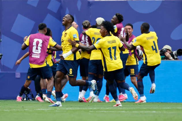 25.06.2026, Fussball, Herren, FIFA Weltmeisterschaft 2026, Vorrunde, Gruppe E, New York, Ecuador - Deutschland, Torjubel zum 2:1, Torschütze: Gonzalo Plata (Ecuador) New York MetLife Stadium New York Vereinigte Staaten von Amerika (US) *** June 25, 2026, Soccer, Men s, 2026 FIFA World Cup, Group Stage, Group E, New York, Ecuador vs. Germany, Celebration of the 2-1 goal, Goal scorer: Gonzalo Plata, Ecuador, New York, MetLife Stadium, New York, United States of America, US Copyright: xSebastianxBachx
