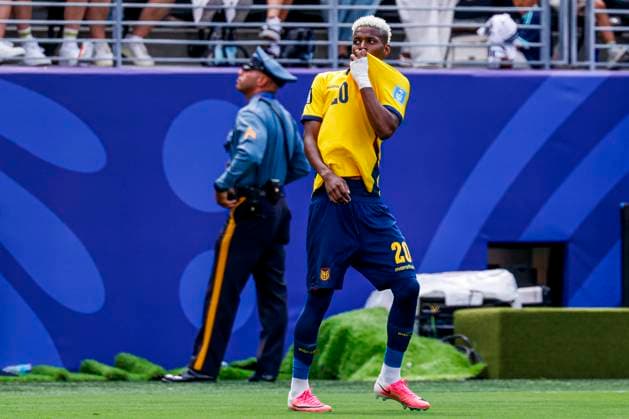 Nilson Angulo of Ecuador celebrates after scoring his teams first goal , Group E - FIFA World Cup, WM, Weltmeisterschaft, Fussball 2026, Ecuador v Germany, New York New Jersey Stadium, June 25, 2026, East Rutherford, United States.