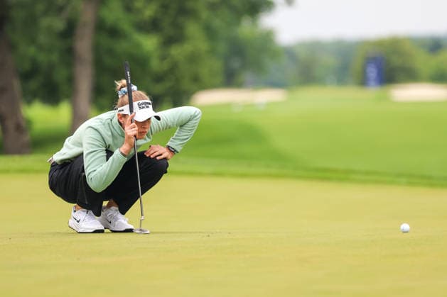 Nelly Korda of the United States lines up a putt on the third green during the first round of the 2026 KPMG Women s PGA, Golf Herren Championship at Hazeltine National Golf Club on June 25, 2026 in Chaska, Minnesota. CSM. Chaska USA - ZUMAc04_ 20260625_zma_c04_067 Copyright: xStevenxGarciax