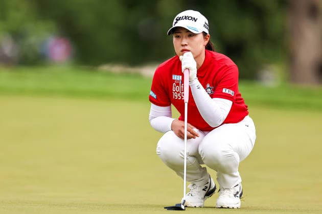 Rio Takeda of Japan lines up a putt on the third green during the first round of the 2026 KPMG Women s PGA, Golf Herren Championship at Hazeltine National Golf Club on June 25, 2026 in Chaska, Minnesota. CSM. Golf 2026: KPMG Women s PGA Championship Round One  - ZUMAc04_ 20260625_zma_c04_119 Copyright: xStevenxGarciax
