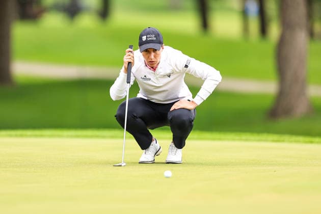 Carlota Ciganda of Spain lines up a putt on the third green during the first round of the 2026 KPMG Women s PGA, Golf Herren Championship at Hazeltine National Golf Club on June 25, 2026 in Chaska, Minnesota. CSM. Chaska USA - ZUMAc04_ 20260625_zma_c04_153 Copyright: xStevenxGarciax