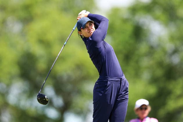 Ana Belac of Slovenia hits her tee shot on the third tee during the first round of the 2026 KPMG Women s PGA, Golf Herren Championship at Hazeltine National Golf Club on June 25, 2026 in Chaska, Minnesota. CSM. Chaska USA - ZUMAc04_ 20260625_zma_c04_164 Copyright: xStevenxGarciax
