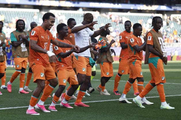 FIFA World Cup, WM, Weltmeisterschaft, Fussball 2026 - Group E - Curacao vs Ivory Coast Players of Ivory Coast celebrate winning the FIFA World Cup 2026 group stage match Curacao against Ivory Coast, in Philadelphia, Pennsylvania, USA, 25 June 2026. PHILADELPHIA United States  Copyright: xWILLxOLIVERx