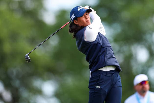 Celine Boutier of France hits her tee shot on the third tee during the first round of the 2026 KPMG Women s PGA, Golf Herren Championship at Hazeltine National Golf Club on June 25, 2026 in Chaska, Minnesota. CSM. Chaska USA - ZUMAc04_ 20260625_zma_c04_196 Copyright: xStevenxGarciax