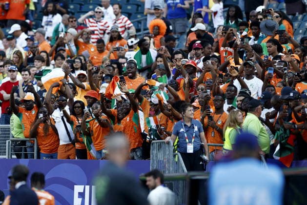 FIFA World Cup, WM, Weltmeisterschaft, Fussball 2026 - Group E - Curacao vs Ivory Coast Supporters of Ivory Coast celebrate winning the FIFA World Cup 2026 group stage match Curacao against Ivory Coast, in Philadelphia, Pennsylvania, USA, 25 June 2026. PHILADELPHIA United States  Copyright: xWILLxOLIVERx