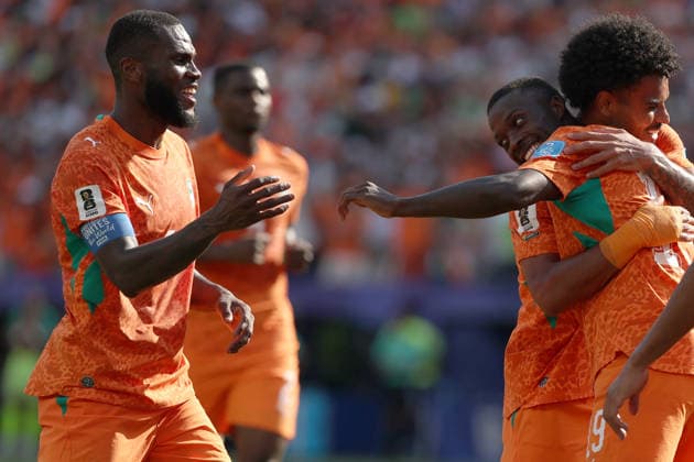 Players of Ivory Coast celebrate a goal during a Group E match of the 2026 FIFA World Cup, WM, Weltmeisterschaft, Fussball between Curacao and Ivory Coast at Lincoln Financial Field in Philadelphia, USA, 25 June 2026. FIFA World Cup 2026: Group E Curacao - Ivory Coast !ACHTUNG: NUR REDAKTIONELLE NUTZUNG!  Copyright: xDavidxTorox GR4572 20260625-55020711803_1