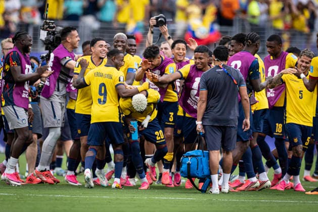 FOOTBALL : Allemagne vs Equateur- Coupe du monde FIFA 2026. Stade de Newark, New Jersey, Etats-Unis. 25-06-2026 CÃ lÃ bration de l Ã quipe de Ecuador apres avoir remportÃ la victoire.  Copyright: xx