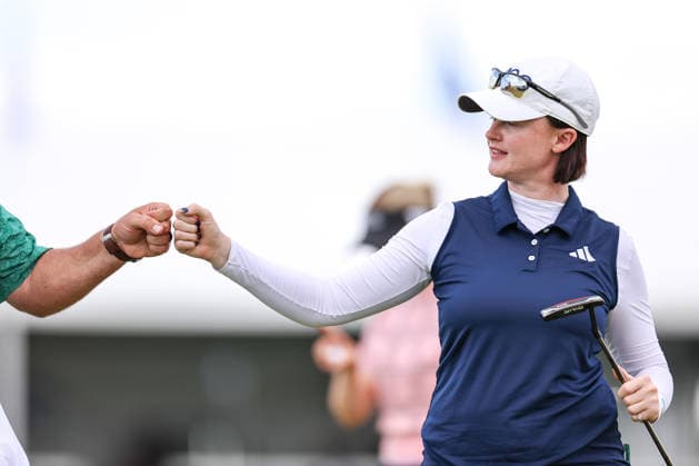 Karis Davidson of Australia reacts after putting on the ninth green during the first round of the 2026 KPMG Women s PGA, Golf Herren Championship at Hazeltine National Golf Club on June 25, 2026 in Chaska, Minnesota. CSM. Golf 2026: KPMG Women s PGA Championship Round One  - ZUMAc04_ 20260625_zma_c04_255 Copyright: xStevenxGarciax