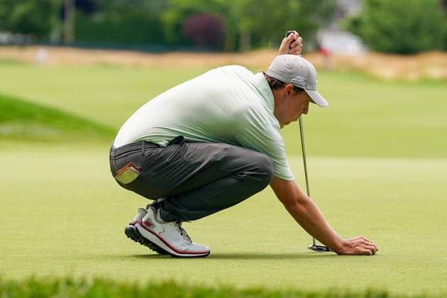 June 25, 2026, Cromwell, Connecticut, USA: Matt Fitzpatrick (ENG) lines up a putt on the 7th green during the first round of the 2026 Travelers Championship at TPC River Highlands. GOLF 2026: Travelers Championship - Round 1  - ZUMAw109 20260625_fap_w109_013 Copyright: xDebbyxWongx