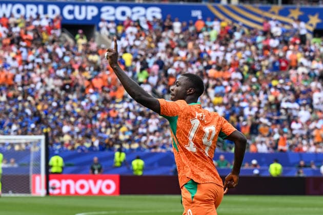 PHILADELPHIA, PA - JUNE 25: Nicolas Pepe 19 of Cote d Ivoire reacts to a goal during the FIFA World Cup, WM, Weltmeisterschaft, Fussball 2026 Group E match between Curacao and Cote d™Ivoire on June 25th, 2026 at Philadelphia Stadium in Philadelphia, PA.(Photo by Terence Lewis Icon Sportswire) SOCCER: JUN 25 FIFA World Cup 26 Group E - Curacao vs Cote d Ivoire EDITORIAL USE ONLY Icon260625009