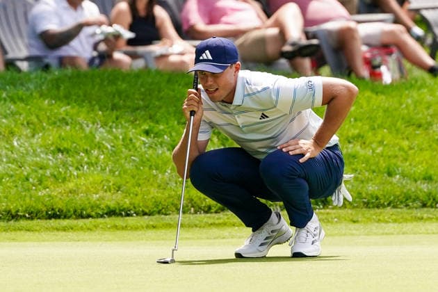 June 25, 2026, Cromwell, Connecticut, USA: Ludvig Aberg (SWE) lines up a putt on the 7th green during the first round of the 2026 Travelers Championship at TPC River Highlands. Cromwell USA - ZUMAw109 20260625_fap_w109_029 Copyright: xDebbyxWongx