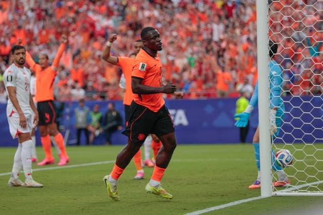 KANSAS CITY, 25-06-2026, Kansas City Stadium, World Cup 2026 Match between Tunesia and The Netherlands. Picture Shows Netherlands player Brian Brobbey scores the 0-2 and celebrate his goal Tunesia - Netherlands (World Cup 2026)  x204647491x Copyright: