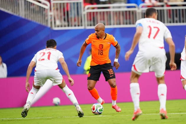 Tunisia v Netherlands - FIFA World Cup, WM, Weltmeisterschaft, Fussball 2026 - Group F KANSAS CITY, UNITED STATES - JUNE 25: Players of Netherlands celebrate after Ellyes Skhiri of Tunisia scored an own goal during the 2026 FIFA World Cup First Stage Group F match between Tunisia and Netherlands at Arrowhead Stadium (Kansas City Stadium) in Kansas City, Missouri, United States on June 25, 2026. Hakan Akgun Anadolu Missouri United States. Editorial use only. Please get in touch for any other usage.  Copyright: x2026xAnadoluxHakanxAkgunx