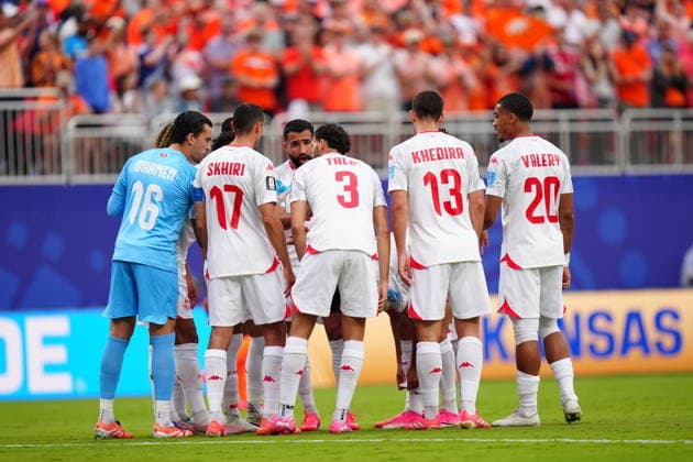 Tunisia v Netherlands - FIFA World Cup, WM, Weltmeisterschaft, Fussball 2026 - Group F KANSAS CITY, UNITED STATES - JUNE 25: Players of Tunisia react after Ellyes Skhiri of Tunisia scored an own goal during the 2026 FIFA World Cup First Stage Group F match between Tunisia and Netherlands at Arrowhead Stadium (Kansas City Stadium) in Kansas City, Missouri, United States on June 25, 2026. Hakan Akgun Anadolu Missouri United States. Editorial use only. Please get in touch for any other usage.  Copyright: x2026xAnadoluxHakanxAkgunx