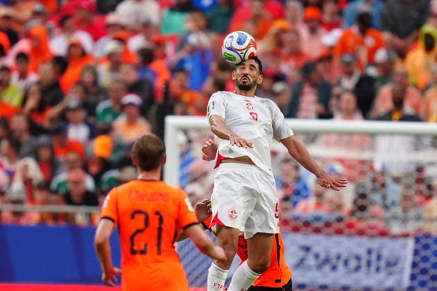 Tunisia v Netherlands - FIFA World Cup, WM, Weltmeisterschaft, Fussball 2026 - Group F KANSAS CITY, UNITED STATES - JUNE 25: Adem Arous (5) of Tunisia in action during the 2026 FIFA World Cup First Stage Group F match between Tunisia and Netherlands at Arrowhead Stadium (Kansas City Stadium) in Kansas City, Missouri, United States on June 25, 2026. Hakan Akgun Anadolu Missouri United States. Editorial use only. Please get in touch for any other usage.  Copyright: x2026xAnadoluxHakanxAkgunx