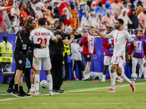 KANSAS - Hazem Mastouri of Tunisia scores the 1-2 during the 2026 FIFA World Cup, WM, Weltmeisterschaft, Fussball Group F match between Tunisia and the Netherlands at Kansas City Stadium on June 25, 2026, in Kansas, United States. KOEN VAN WEEL ANP FIFA World Cup 2026 group stage 2026 xVIxANPxSportx xxANPxIVx 561997327 originalFilename: 561997327.jpg