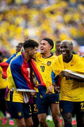 FOOTBALL : Allemagne vs Equateur- Coupe du monde FIFA 2026. Stade de Newark, New Jersey, Etats-Unis. 25-06-2026 Kendry Paez 10 (Ecuador) Anthony Valencia 23 (Ecuador) Piero Hincapie 3 (Ecuador)  Copyright: xx