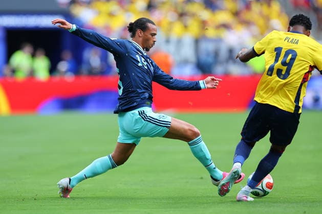 EAST RUTHERFORD, NJ - JUNE 25: Leroy Sane 19 of Germany during the first half of the FIFA World Cup, WM, Weltmeisterschaft, Fussball 2026 Group E Match between Germany and Ecuador on June 25, 2026 at New York New Jersey Stadium in East Rutherford, New Jersey. (Photo by Rich Graessle Icon Sportswire) SOCCER: JUN 25 FIFA World Cup 26 Group E - Ecuador vs Germany EDITORIAL USE ONLY Icon26062527687