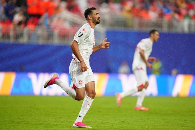 Tunisia v Netherlands - FIFA World Cup, WM, Weltmeisterschaft, Fussball 2026 - Group F KANSAS CITY, UNITED STATES - JUNE 25: Hazem Mastouri (9) of Tunisia celebrates after scoring a goal during the 2026 FIFA World Cup First Stage Group F match between Tunisia and Netherlands at Arrowhead Stadium (Kansas City Stadium) in Kansas City, Missouri, United States on June 25, 2026. Hakan Akgun Anadolu Missouri United States. Editorial use only. Please get in touch for any other usage.  Copyright: x2026xAnadoluxHakanxAkgunx