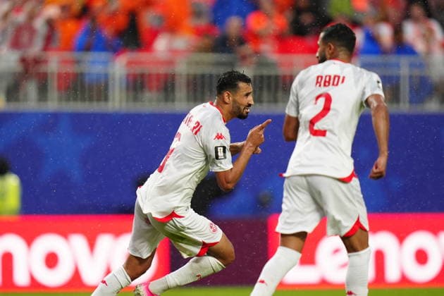 Tunisia v Netherlands - FIFA World Cup, WM, Weltmeisterschaft, Fussball 2026 - Group F KANSAS CITY, UNITED STATES - JUNE 25: Hazem Mastouri (9) of Tunisia celebrates after scoring a goal during the 2026 FIFA World Cup First Stage Group F match between Tunisia and Netherlands at Arrowhead Stadium (Kansas City Stadium) in Kansas City, Missouri, United States on June 25, 2026. Hakan Akgun Anadolu Missouri United States. Editorial use only. Please get in touch for any other usage.  Copyright: x2026xAnadoluxHakanxAkgunx