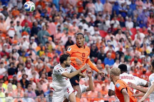KANSAS - (lr) Montassar Talbi of Tunisia, Virgil van Dijk of the Netherlands during the FIFA World Cup, WM, Weltmeisterschaft, Fussball 2026 Group F match between Tunisia and the Netherlands at Kansas City Stadium on June 25, 2026, in Kansas, United States. ROBIN VAN LONKHUIJSEN ANP FIFA World Cup 2026 group stage 2026 xVIxANPxSportx xxANPxIVx 562000778 originalFilename: 562000778.jpg