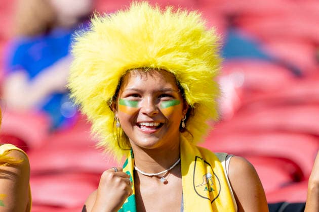 SANTA CLARA, CA - JUNE 25: An Australia fan gets ready before the FIFA World Cup, WM, Weltmeisterschaft, Fussball Group D match between Paraguay and Australia on June 25, 2026 at San Francisco Bay Area Stadium in Santa Clara, CA. (Photo by Bob Kupbens Icon Sportswire) SOCCER: JUN 25 FIFA World Cup 26 Group D - Paraguay vs Australia EDITORIAL USE ONLY Icon260625002