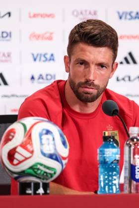 Belgium s Brandon Mechele pictured during a press conference, PK, Pressekonferenz of Belgian national soccer team Red Devils in Vancouver, Canada, on Thursday 25 June 2026. The Rode Duivels-Diables Rouges have two draw games so far and a third game to play on the 27th of June. BRUNOxFAHY  x179294204x