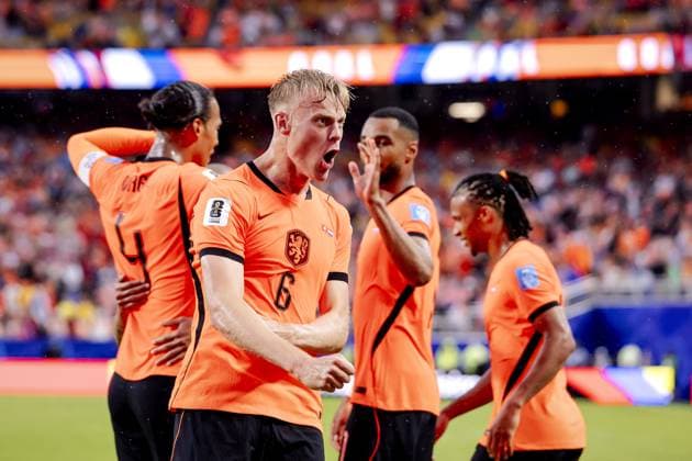 KANSAS - Jan Paul van Hecke of the Netherlands celebrates the 3-1 during the 2026 FIFA World Cup, WM, Weltmeisterschaft, Fussball Group F match between Tunisia and the Netherlands at Kansas City Stadium on June 25, 2026, in Kansas, United States. ROBIN VAN LONKHUIJSEN ANP FIFA World Cup 2026 group stage 2026 xVIxANPxSportx xxANPxIVx 562006273 originalFilename: 562006273.jpg