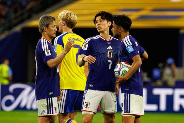 Daizen Maeda, Ao Tanaka and Yukinari Sugawara seen during FIFA World Cup, WM, Weltmeisterschaft, Fussball 2026 game between national teams of Japan an Sweden (Grzegorz Wajda Ball Raw Images) Arlington Dallas Stadium USA Copyright: xGrzegorzxWajdax grzegorzwajda_japan_sweden_2526_3-34