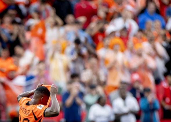 KANSAS - Denzel Dumfries of the Netherlands celebrates the victory over Tunisia after the FIFA 2026 World Cup Group F match between Tunisia and the Netherlands at Kansas City Stadium on June 25, 2026, in Kansas, United States. KOEN VAN WEEL ANP FIFA World Cup, WM, Weltmeisterschaft, Fussball 2026 group stage 2026 xVIxANPxSportx xxANPxIVx 562006494 originalFilename: 562006494.jpg