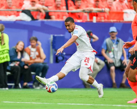 JUNE 25, 2026: Tunisia defender Yan Valery (20) kicks the ball towards a teammate against Netherlands at Kansas City Stadium in Kansas City, MO. CSM Kansas City United States - ZUMAc04_ 20260625_zma_c04_313 Copyright: xRomanxPunox