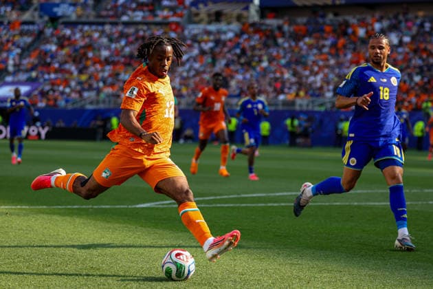 June 25, 2026, Philadelphia, Pennsylvania, USA: ELYE WAHI of Cote D Ivoire shoots on goal during the 2026 FIFA World Cup, WM, Weltmeisterschaft, Fussball Group E match at Philadelphia Stadium in Philadelphia, PA on June 25, 2026. Philadelphia USA - ZUMAm283 20260625_zsp_m283_056 Copyright: xBillyxMyersx