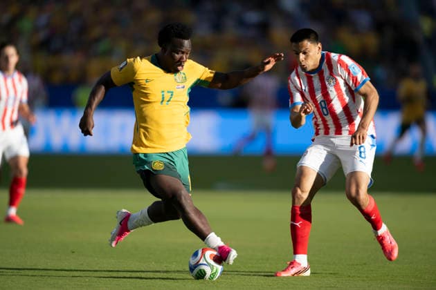 June 25, 2026, Santa Clara, California, USA: June 25, 2026, Santa Clara, California, USA: Australian forward NESTORY IRANKUNDA (17) dribbles the ball upfield during the World Cup 2026 Group D soccer match between Paraguay and Australia. World Cup 2026: Group D: Australia Vs Paraguay  - ZUMAk194 20260625_zsp_k194_003 Copyright: xKaixRiverxKanzerx