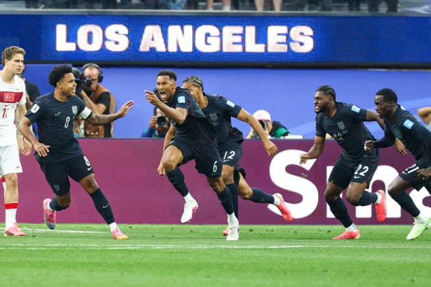 FIFA World Cup, WM, Weltmeisterschaft, Fussball 2026 - Group D - Turkey vs USA United States of America defender Auston Trusty celebrates after scoring a goal in the first half of the FIFA World Cup 2026 group stage match Turkey against USA, in Los Angeles, USA, 25 June 2026. LOS ANGELES United States  Copyright: xCHRISTOPHERxTORRESx