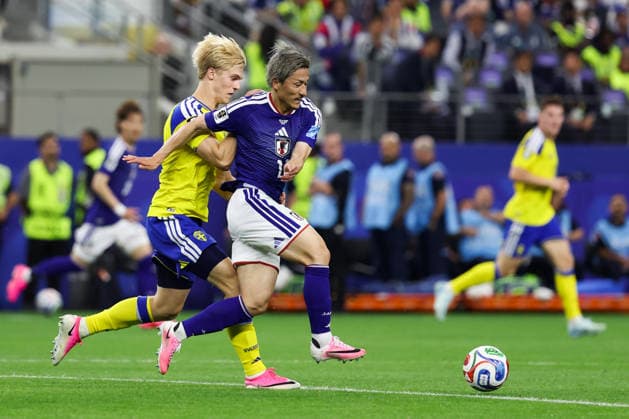 ARLINGTON, TX - JUNE 25: Maeda Daizen 11 of Team Japan drives the ball during the FIFA World Cup, WM, Weltmeisterschaft, Fussball 2026 Cup Group F match between Japan and Sweden at Dallas Stadium on June 25, 2026 in Arlington, Texas.  Copyright: xWuxZhizhaox 111650524305