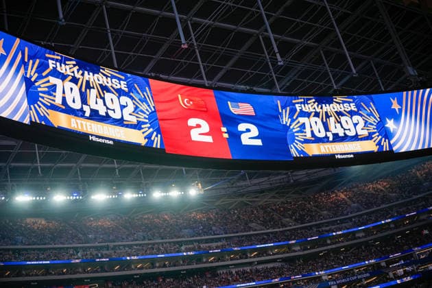 Turkiye v USA - FIFA World Cup, WM, Weltmeisterschaft, Fussball 2026 - Group D LOS ANGELES, CALIFORNIA - JUNE 25: A view of the scoreboard during the 2026 FIFA World Cup First Stage Group D match between Turkiye and USA at the Los Angeles Stadium (SoFi Stadium) in Inglewood, California, United States on June 25, 2026. Tayfun Coskun Anadolu California United States. Editorial use only. Please get in touch for any other usage.  Copyright: x2026xAnadoluxTayfunxCoskunx