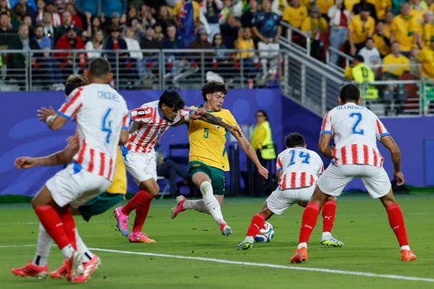 SOCCER PARAGUAY AUSTRALIA WORLD CUP, Jordan Bos of Australia during the Group D match between Paraguay and Australia as part of the Men™s FIFA 2026 World Cup at San Francisco Bay Area Stadium in California, USA, Friday, June 26, 2026. ( NO ARCHIVING, EDITORIAL USE ONLY SAN FRANCISCO CALIFORNIA UNITED STATES  Copyright: xJASONxHENRYx 20260626165495487061