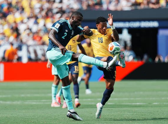 260626 -- NEW JERSEY, June 26, 2026 -- Antonio Rudiger L of Germany competes with Plata of Ecuador during the group E match between Ecuador and Germany at the 2026 FIFA World Cup, WM, Weltmeisterschaft, Fussball at New York New Jersey Stadium in New Jersey, the United States, June 25, 2026. SPU.S.-NEW JERSEY-FOOTBALL-FIFA WORLD CUP-GROUP E-ECU VS GER XuxChang  (SP)U.S.-NEW JERSEY-FOOTBALL-FIFA WORLD CUP-GROUP E-ECU VS GER IMAGO XuxChang  imago images 0860042498