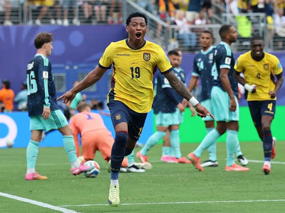 260626 -- NEW JERSEY, June 26, 2026 -- Plata front of Ecuador celebrates scoring during the group E match between Ecuador and Germany at the 2026 FIFA World Cup, WM, Weltmeisterschaft, Fussball at New York New Jersey Stadium in New Jersey, the United States, June 25, 2026. SPU.S.-NEW JERSEY-FOOTBALL-FIFA WORLD CUP-GROUP E-ECU VS GER CaoxCan  (SP)U.S.-NEW JERSEY-FOOTBALL-FIFA WORLD CUP-GROUP E-ECU VS GER IMAGO CaoxCan  imago images 0860044584